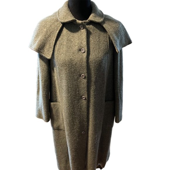 Wool vintage coat with detachable, reversible plaid capelet - Picture 5 of 9